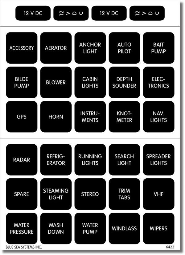 BLUE SEA - Label Kit DC H2O 30 Stück für Weatherdeck Panels