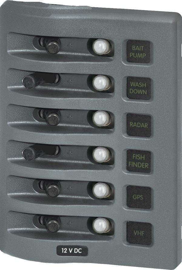 BLUE SEA - Weatherdeck Schalttafel - 6 Sicherungsautomaten